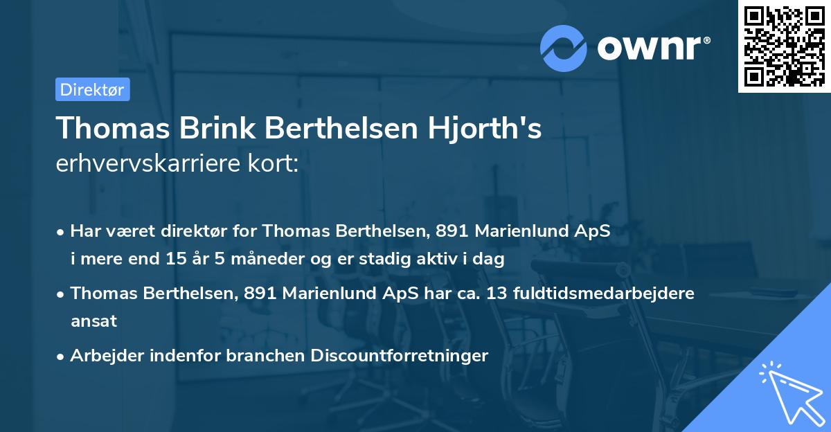 Thomas Brink Berthelsen Hjorth's erhvervskarriere kort