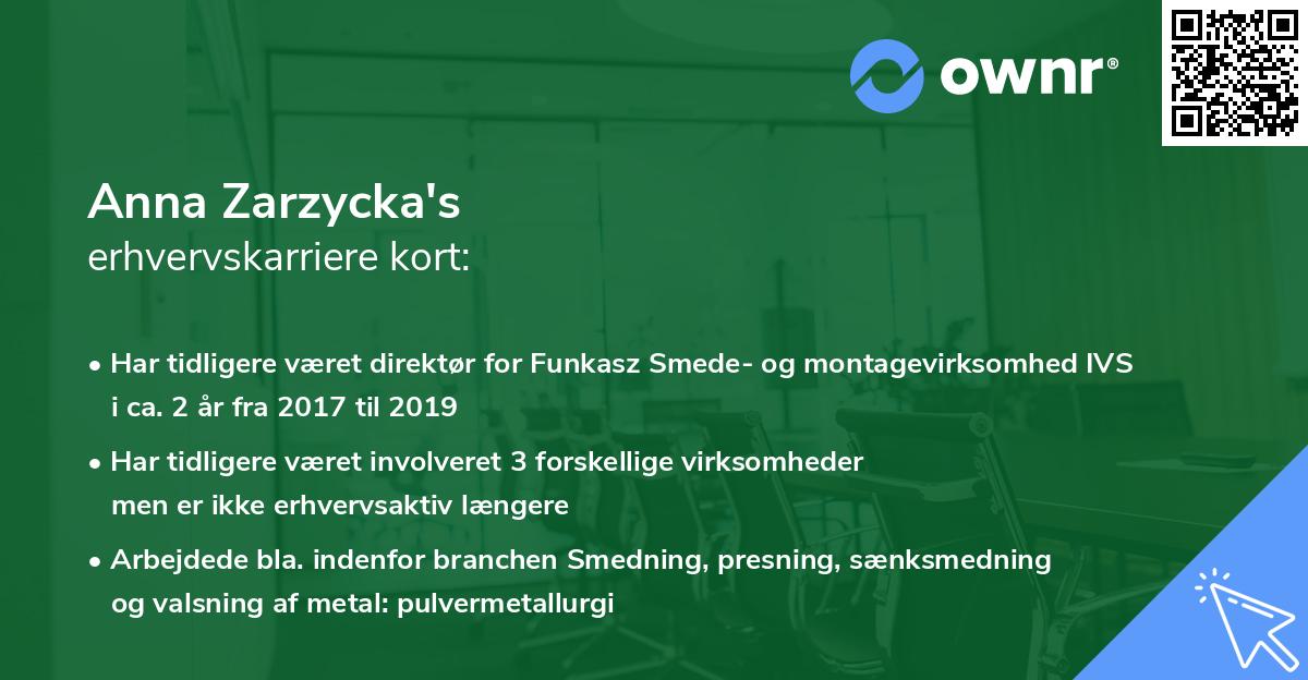 Anna Zarzycka's erhvervskarriere kort