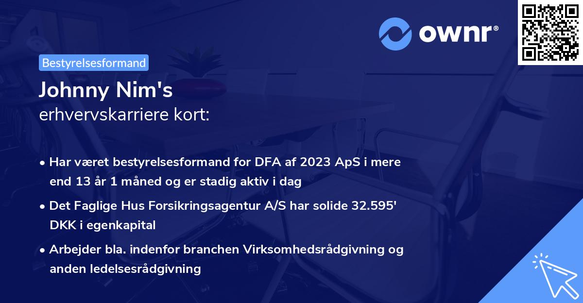 Johnny Nim's erhvervskarriere kort