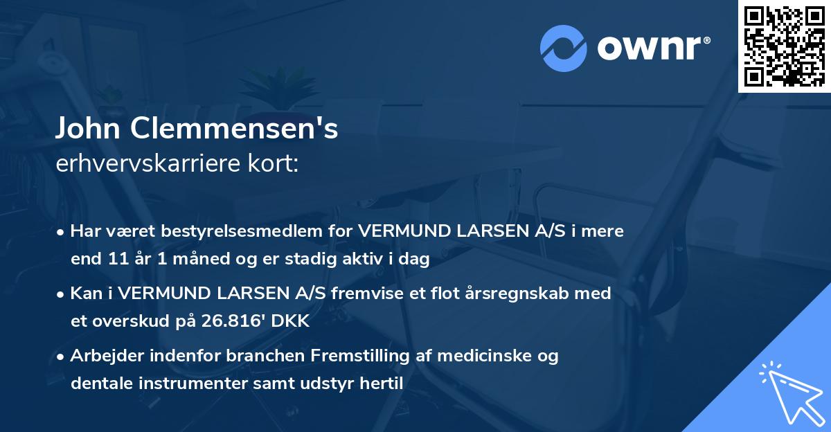 John Clemmensen's erhvervskarriere kort