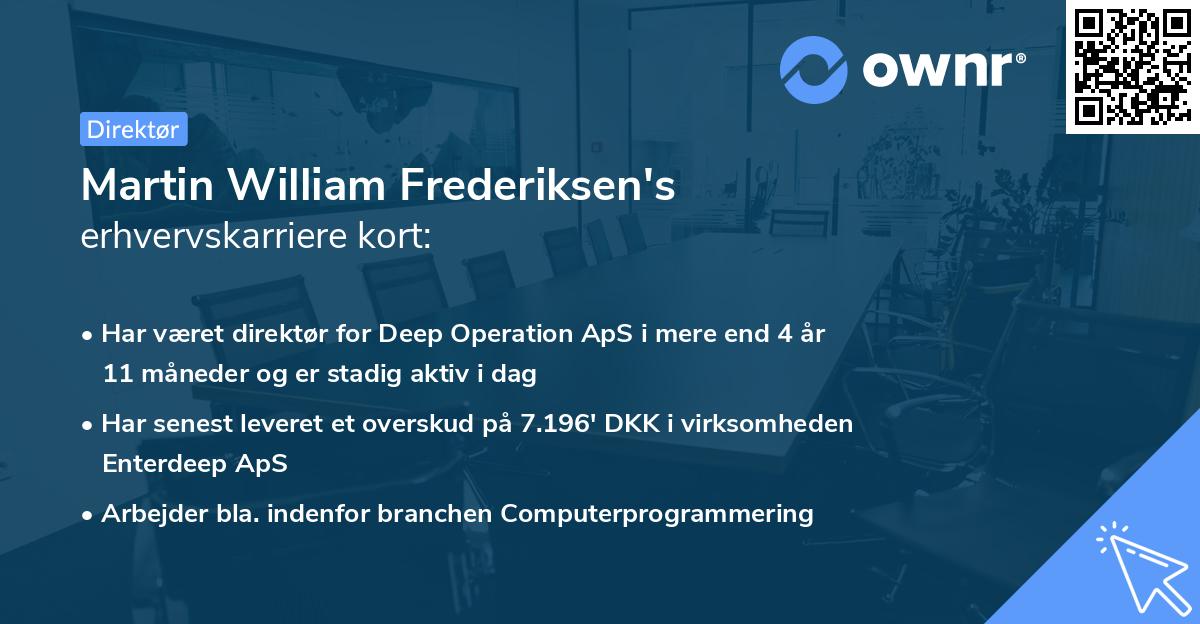 Martin William Frederiksen's erhvervskarriere kort
