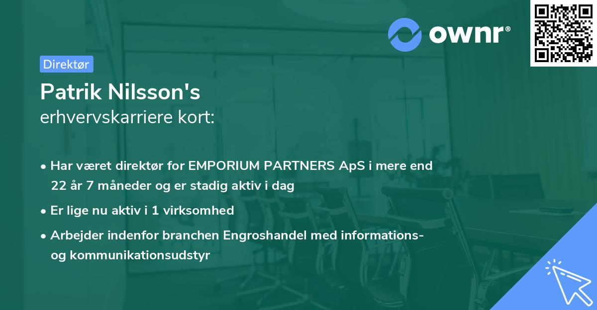 Patrik Nilsson's erhvervskarriere kort