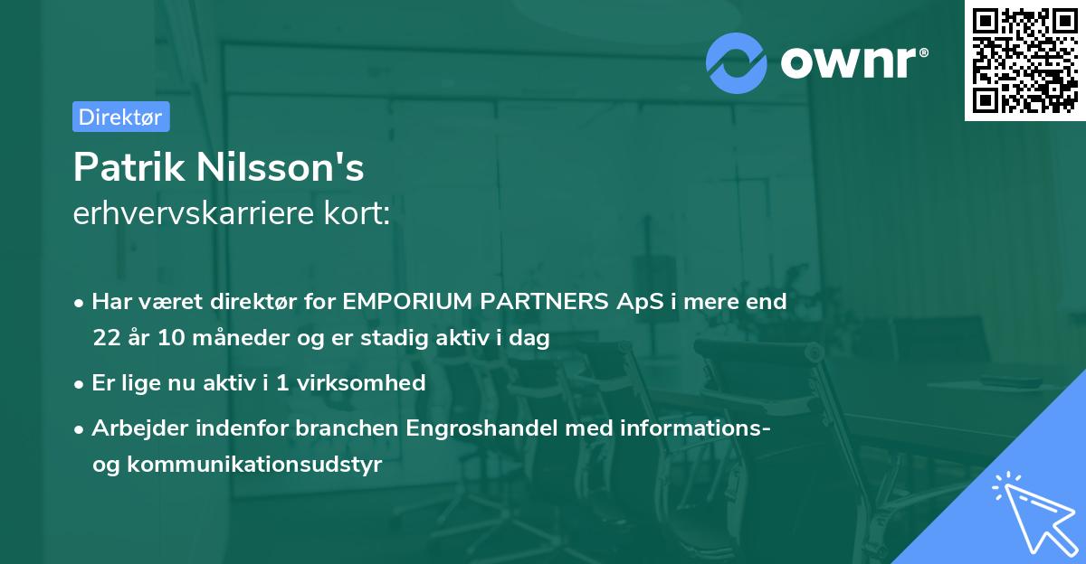 Patrik Nilsson's erhvervskarriere kort