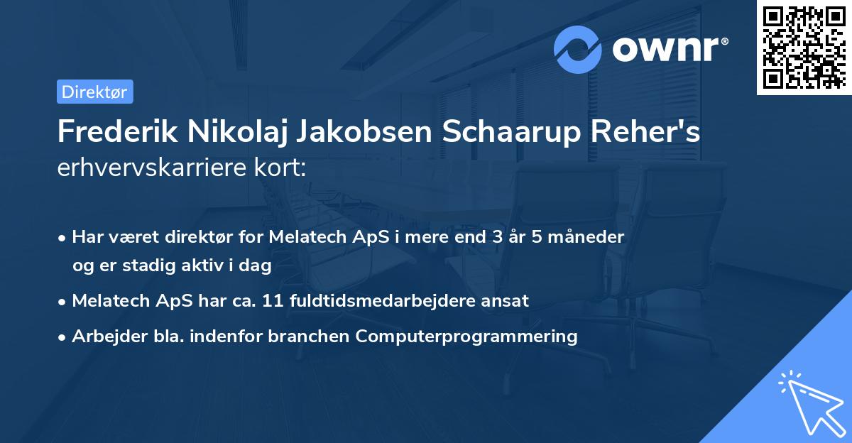 Frederik Nikolaj Jakobsen Schaarup Reher's erhvervskarriere kort