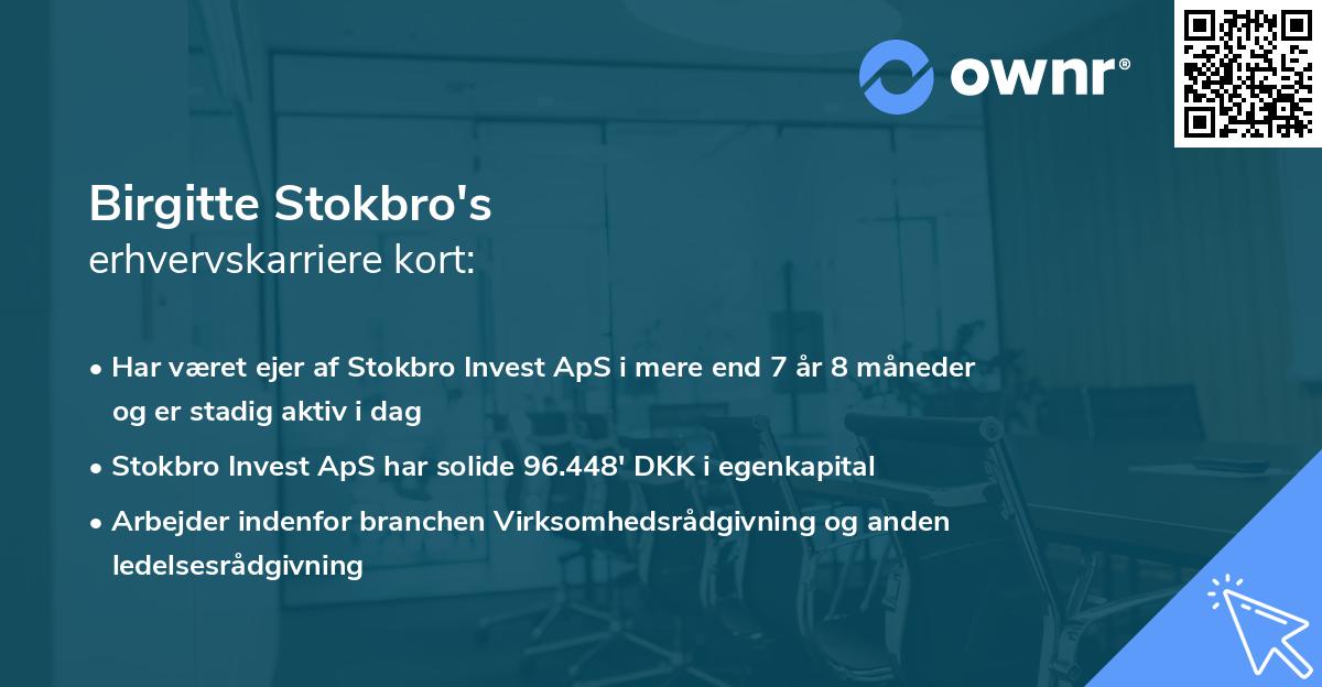 Birgitte Stokbro's erhvervskarriere kort