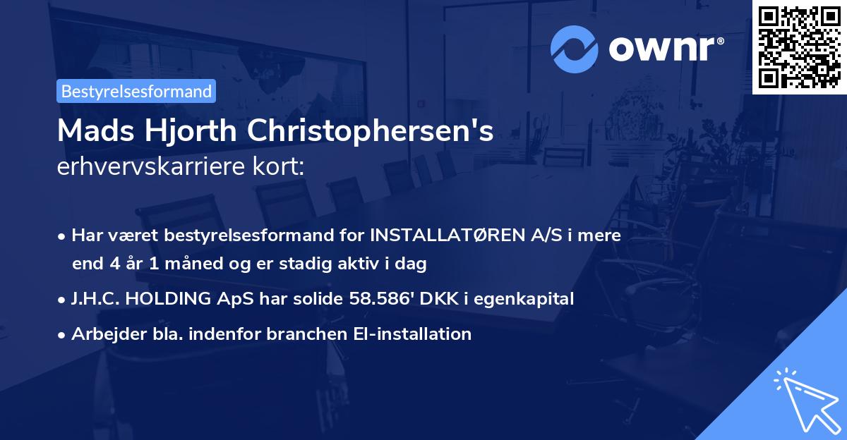 Mads Hjorth Christophersen's erhvervskarriere kort