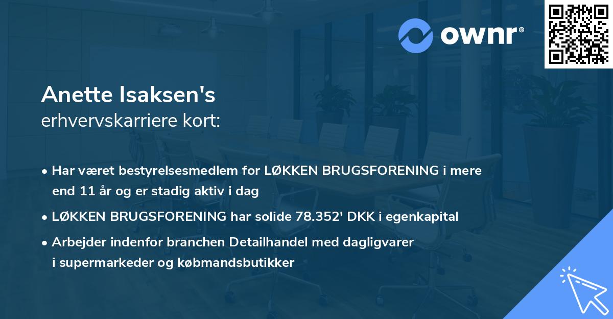 Anette Isaksen's erhvervskarriere kort