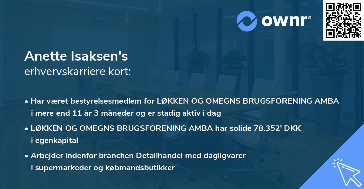 Anette Isaksen's erhvervskarriere kort