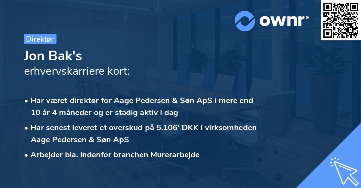 Jon Bak's erhvervskarriere kort