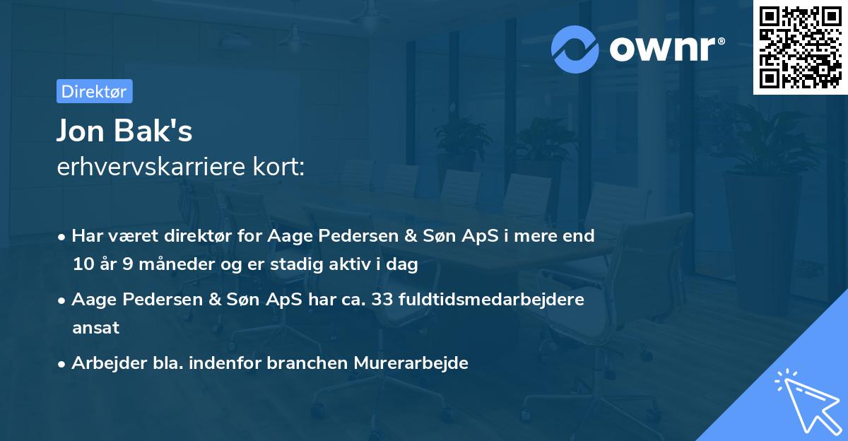 Jon Bak's erhvervskarriere kort