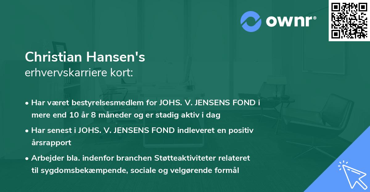 Christian Hansen's erhvervskarriere kort