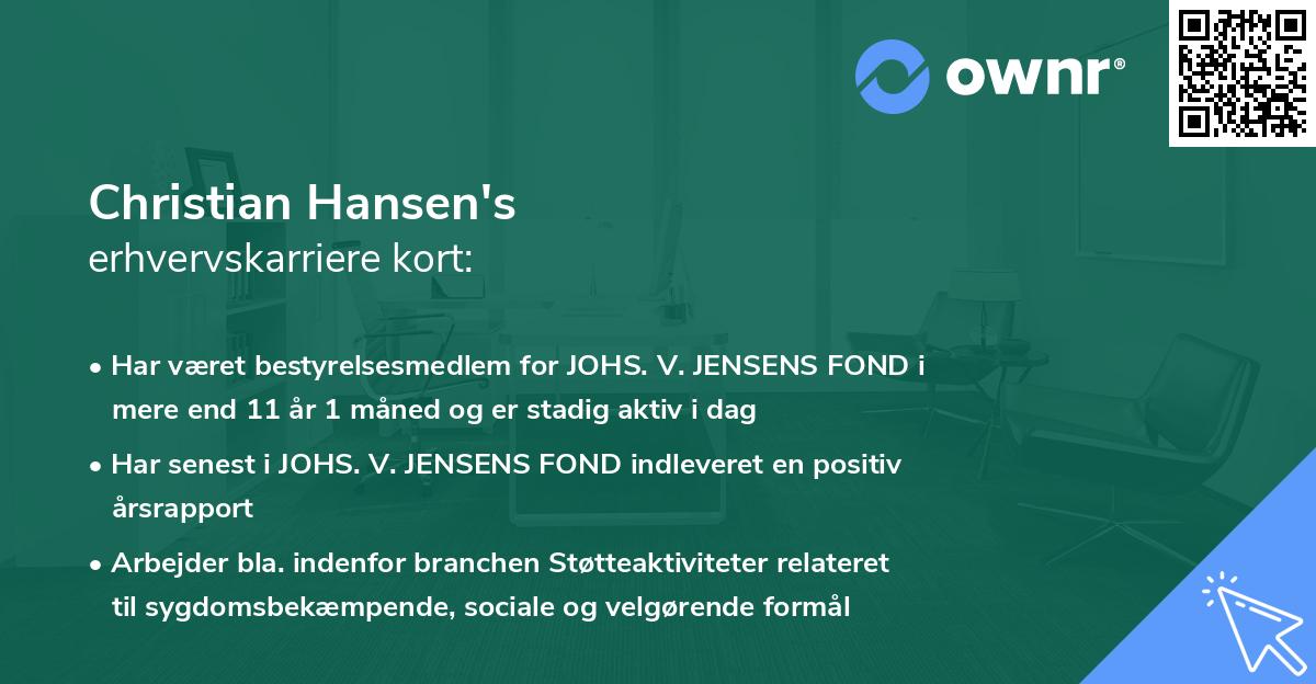 Christian Hansen's erhvervskarriere kort