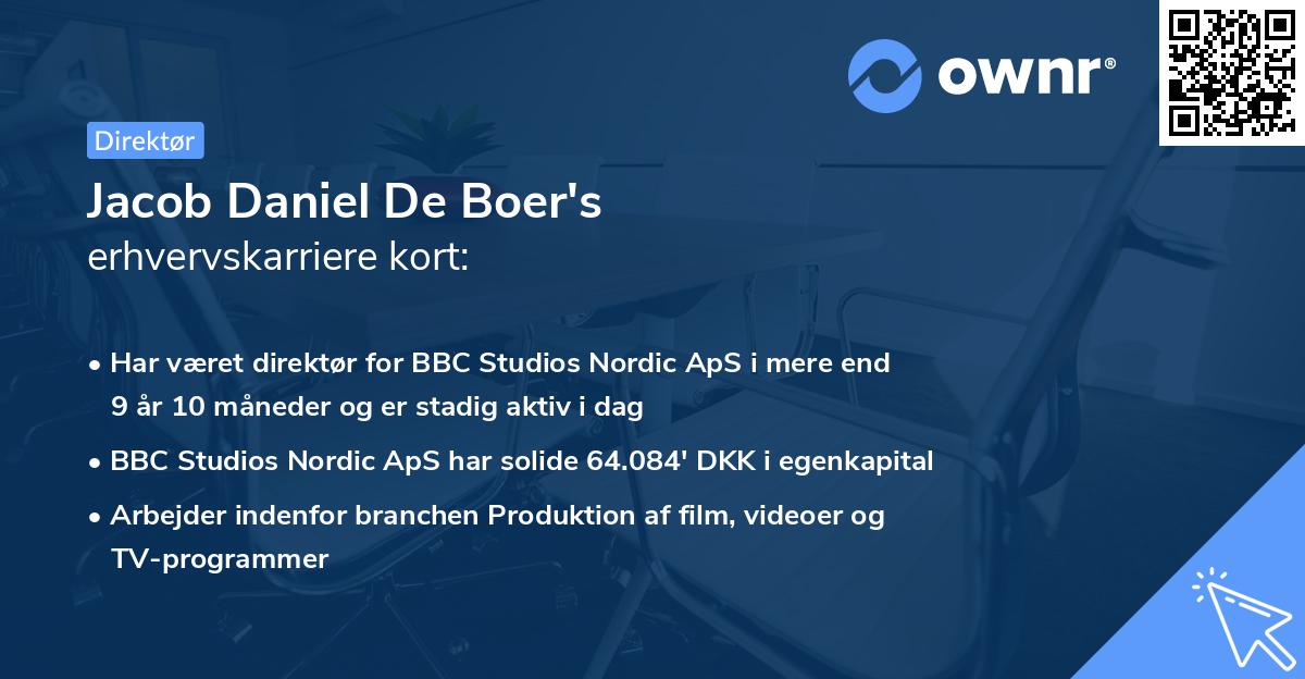 Jacob Daniel De Boer's erhvervskarriere kort