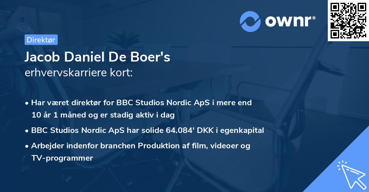 Jacob Daniel De Boer's erhvervskarriere kort