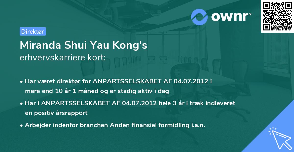 Miranda Shui Yau Kong's erhvervskarriere kort