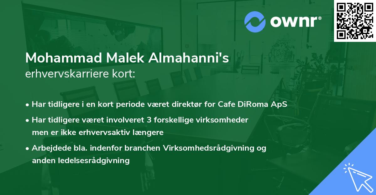 Mohammad Malek Almahanni's erhvervskarriere kort