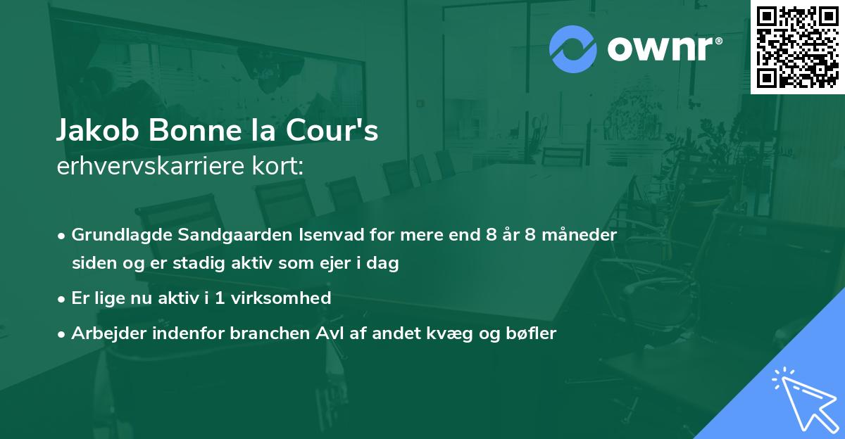 Jakob Bonne la Cour's erhvervskarriere kort