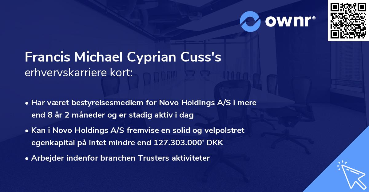 Francis Michael Cyprian Cuss's erhvervskarriere kort