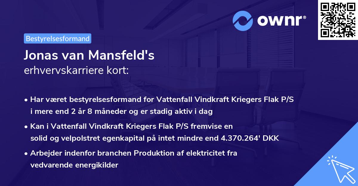 Jonas van Mansfeld's erhvervskarriere kort