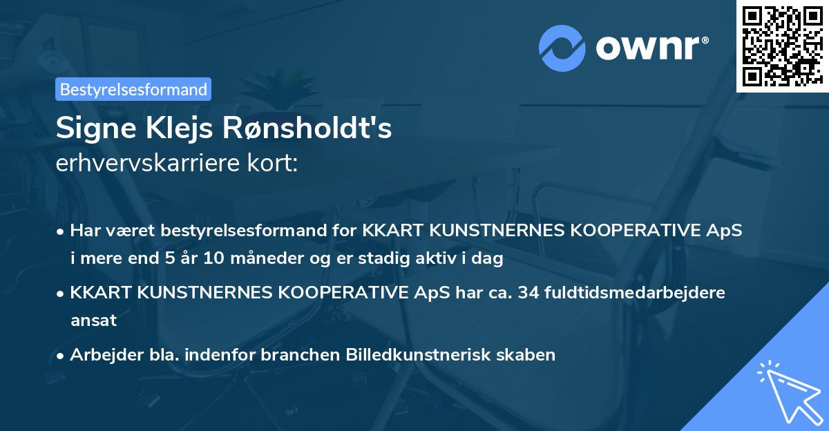 Signe Klejs Rønsholdt's erhvervskarriere kort