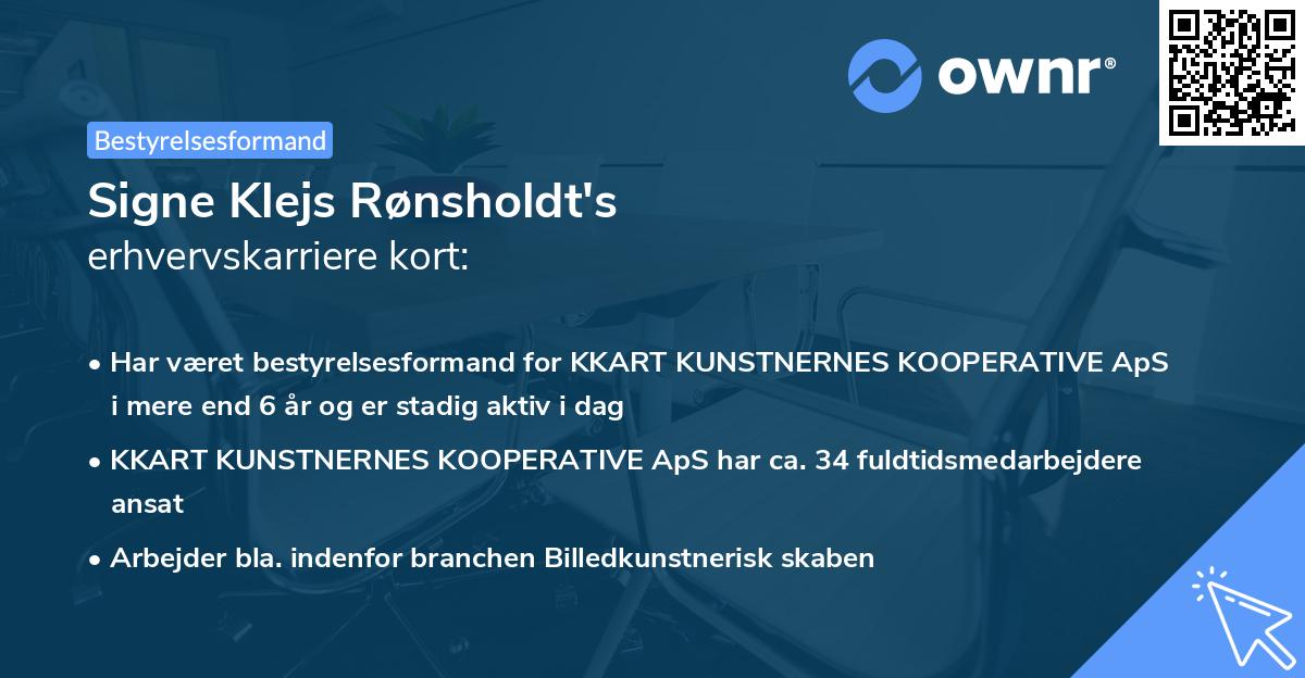 Signe Klejs Rønsholdt's erhvervskarriere kort