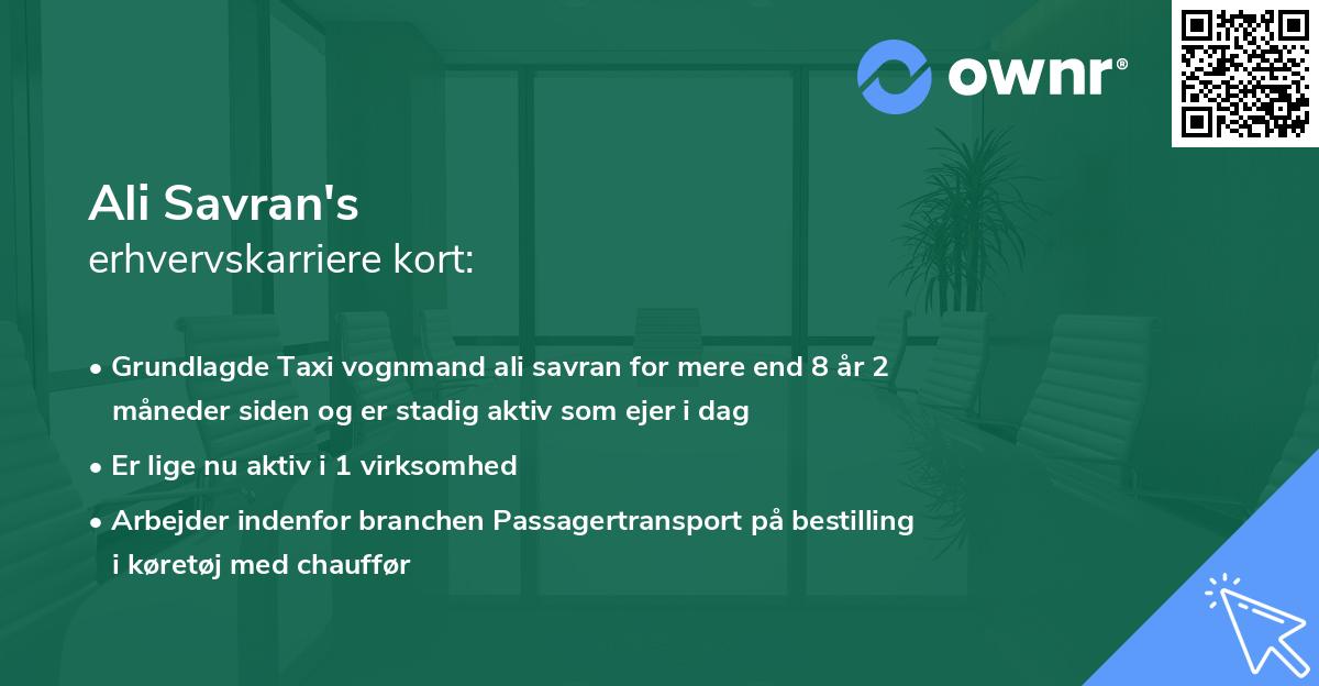 Ali Savran's erhvervskarriere kort