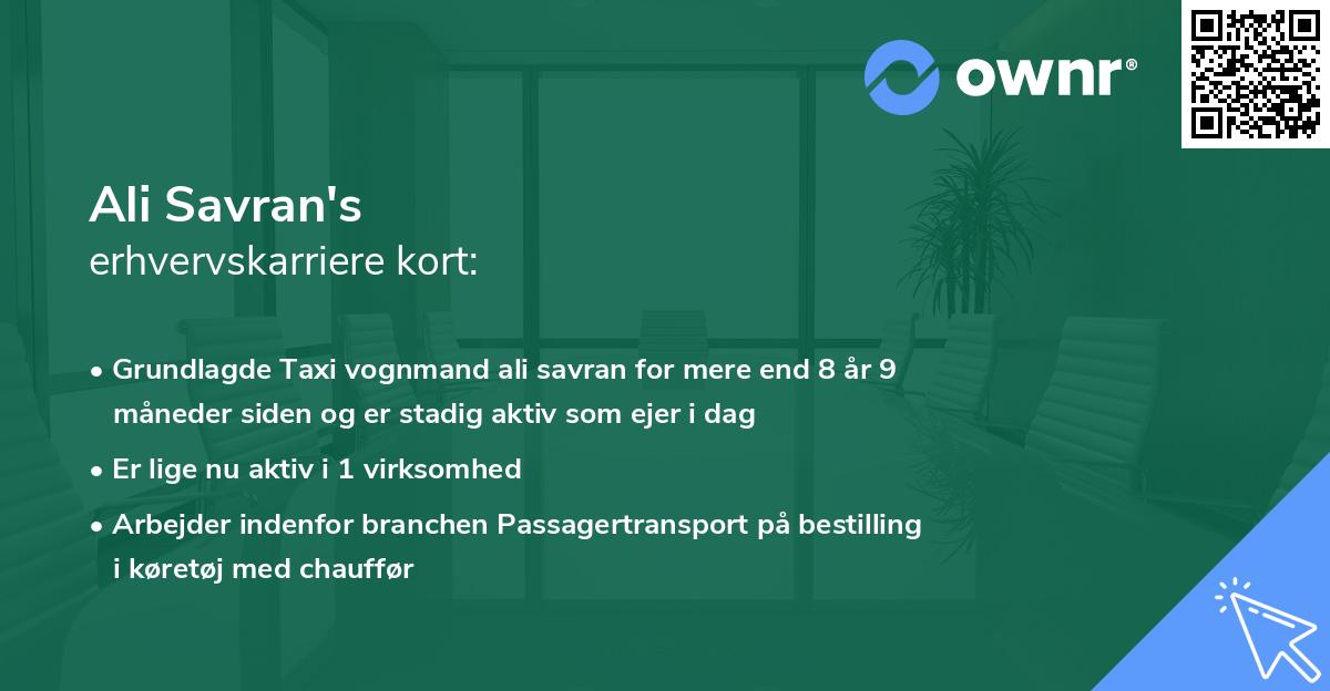 Ali Savran's erhvervskarriere kort