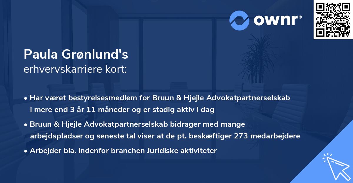 Paula Grønlund's erhvervskarriere kort