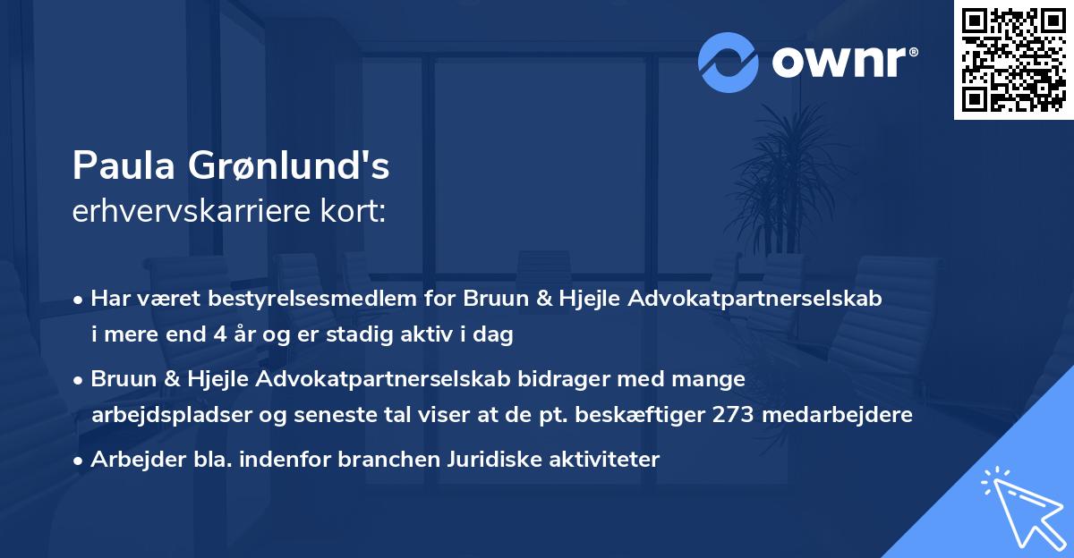 Paula Grønlund's erhvervskarriere kort