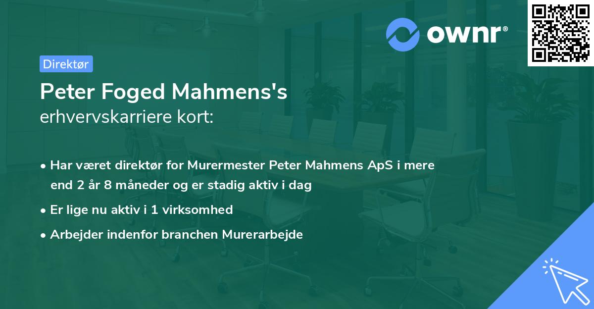Peter Foged Mahmens's erhvervskarriere kort
