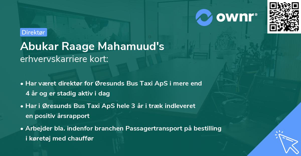 Abukar Raage Mahamuud's erhvervskarriere kort