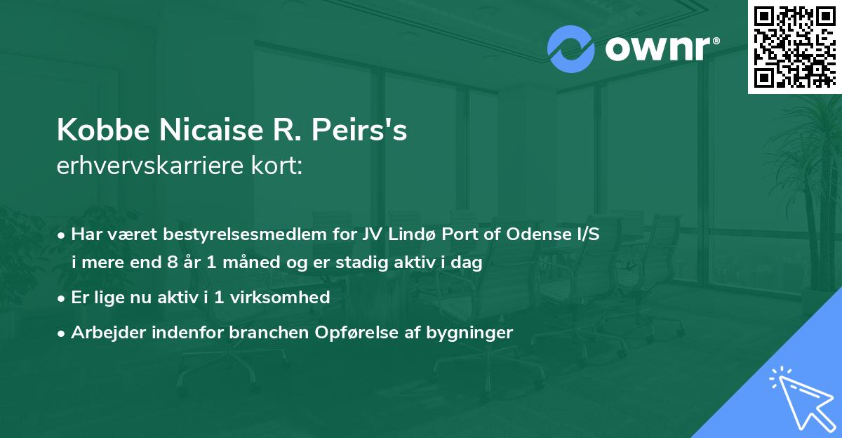 Kobbe Nicaise R. Peirs's erhvervskarriere kort