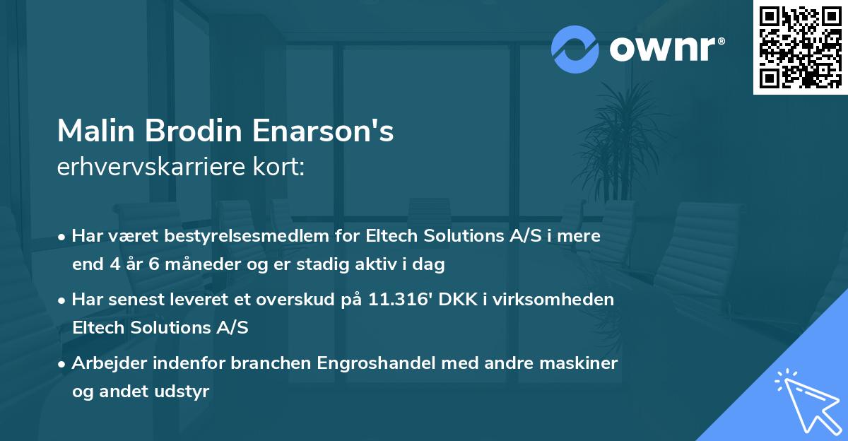 Malin Brodin Enarson's erhvervskarriere kort