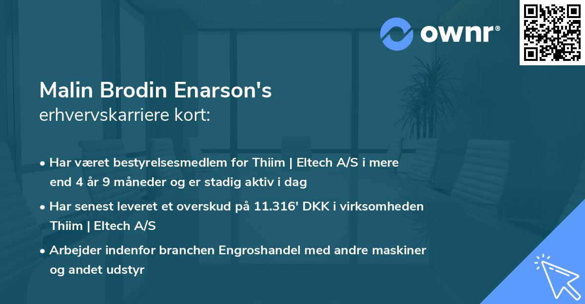 Malin Brodin Enarson's erhvervskarriere kort