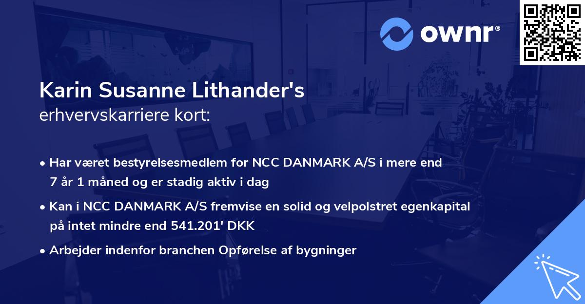 Karin Susanne Lithander's erhvervskarriere kort