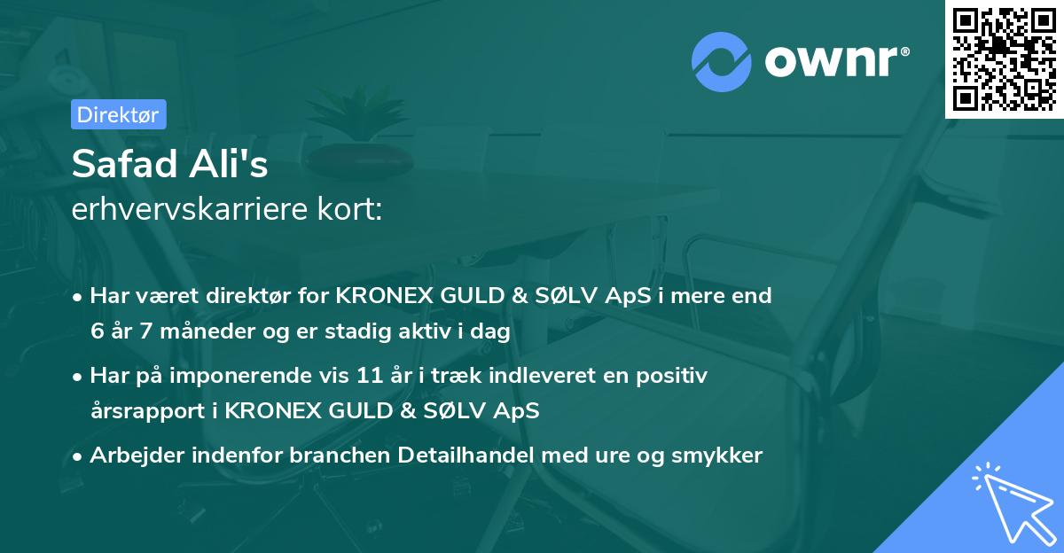 Safad Ali's erhvervskarriere kort