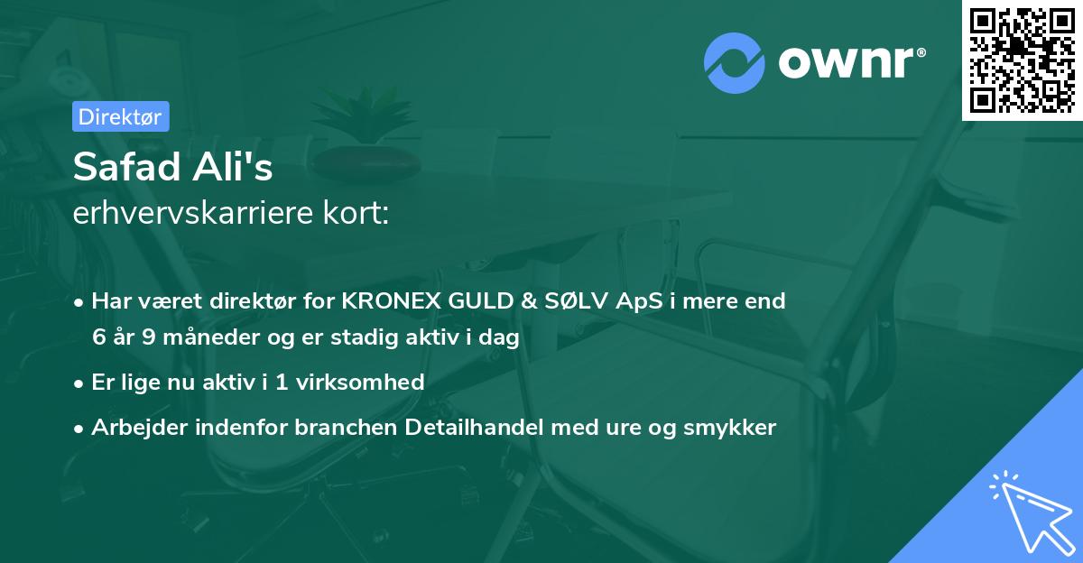 Safad Ali's erhvervskarriere kort