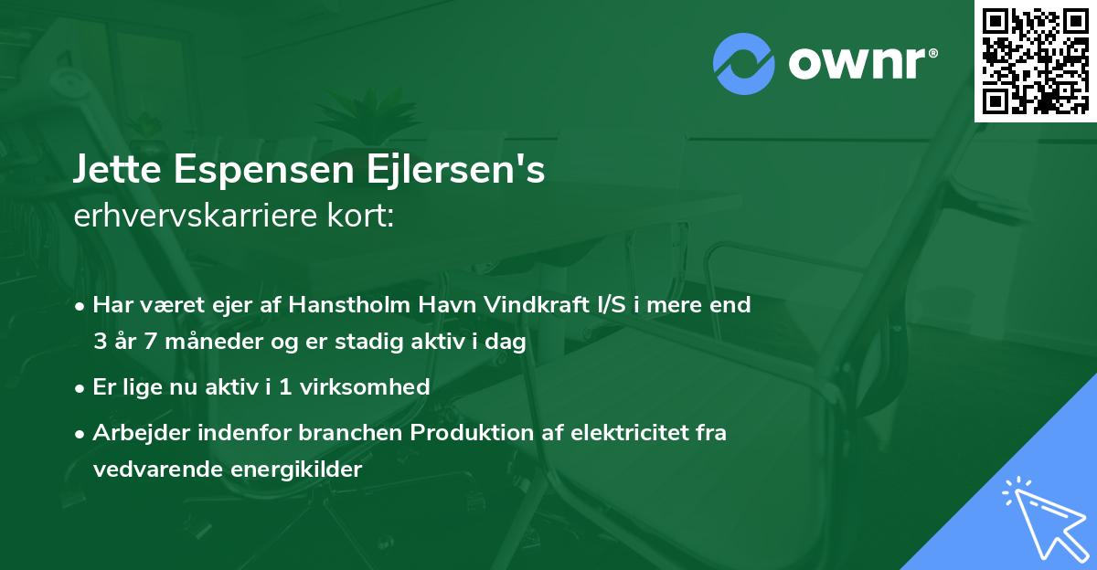 Jette Espensen Ejlersen's erhvervskarriere kort