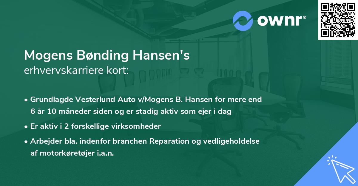 Mogens Bønding Hansen's erhvervskarriere kort