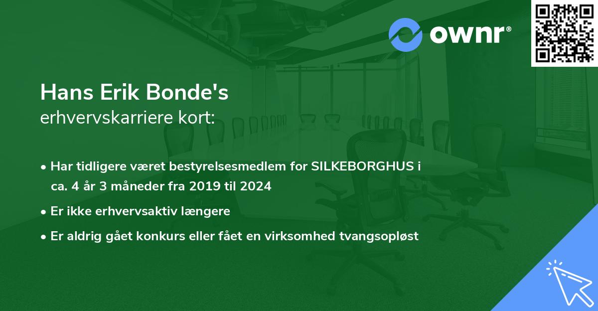 Hans Erik Bonde's erhvervskarriere kort