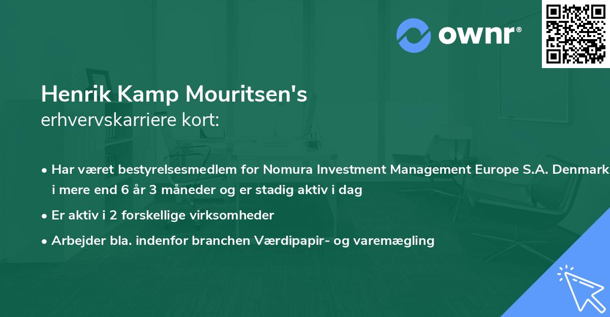 Henrik Kamp Mouritsen's erhvervskarriere kort