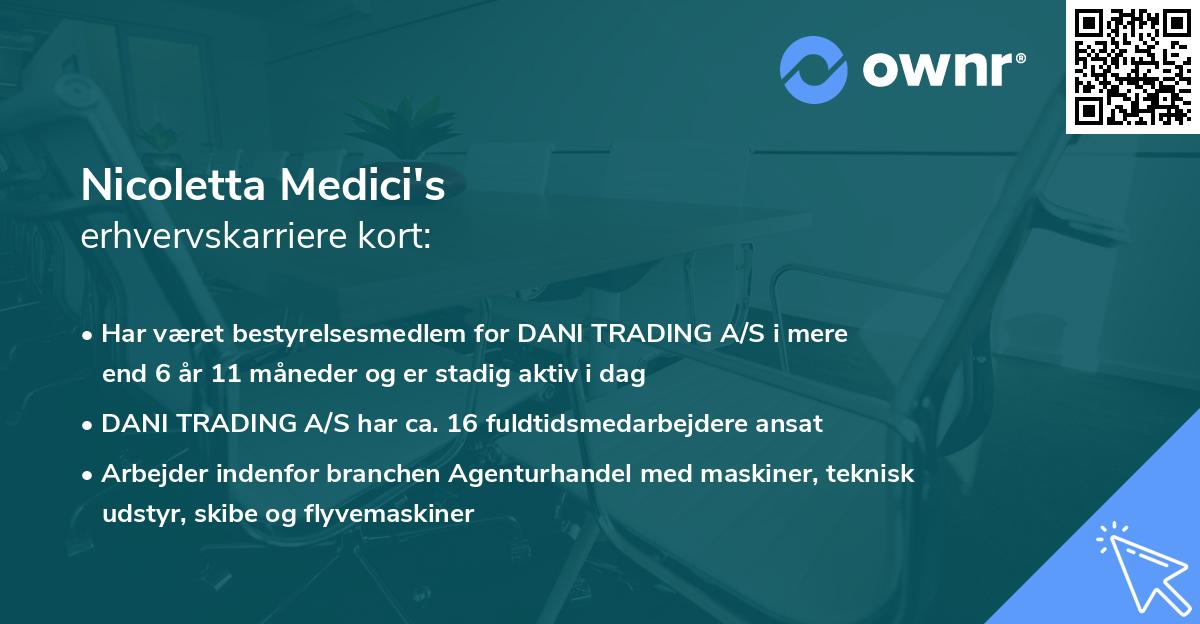 Nicoletta Medici's erhvervskarriere kort