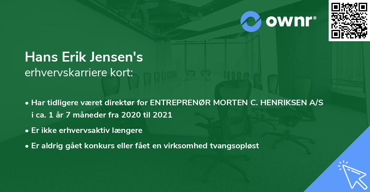 Hans Erik Jensen's erhvervskarriere kort