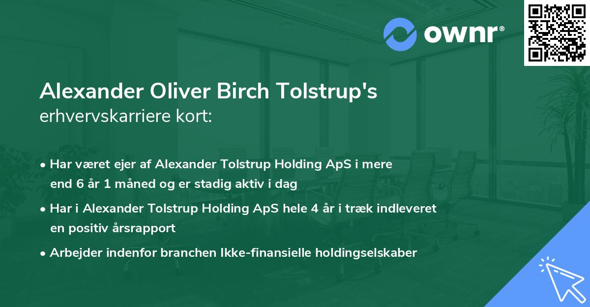 Alexander Oliver Birch Tolstrup's erhvervskarriere kort