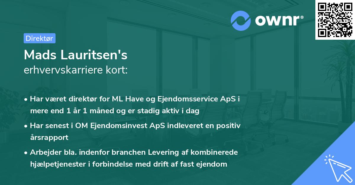 Mads Lauritsen's erhvervskarriere kort