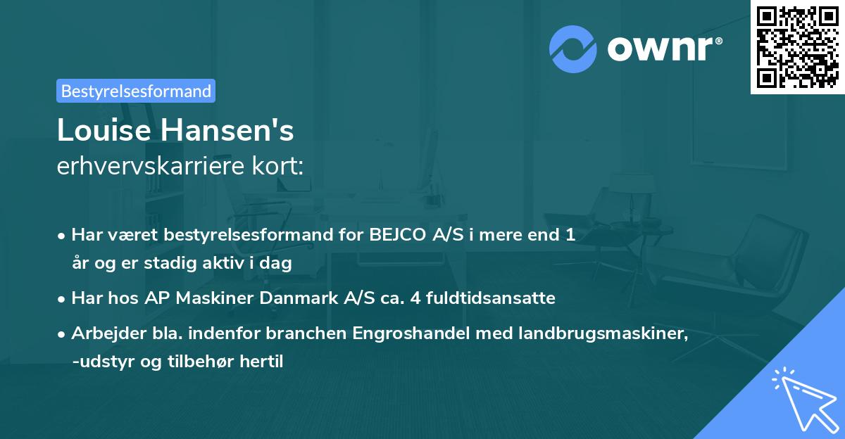 Louise Hansen's erhvervskarriere kort