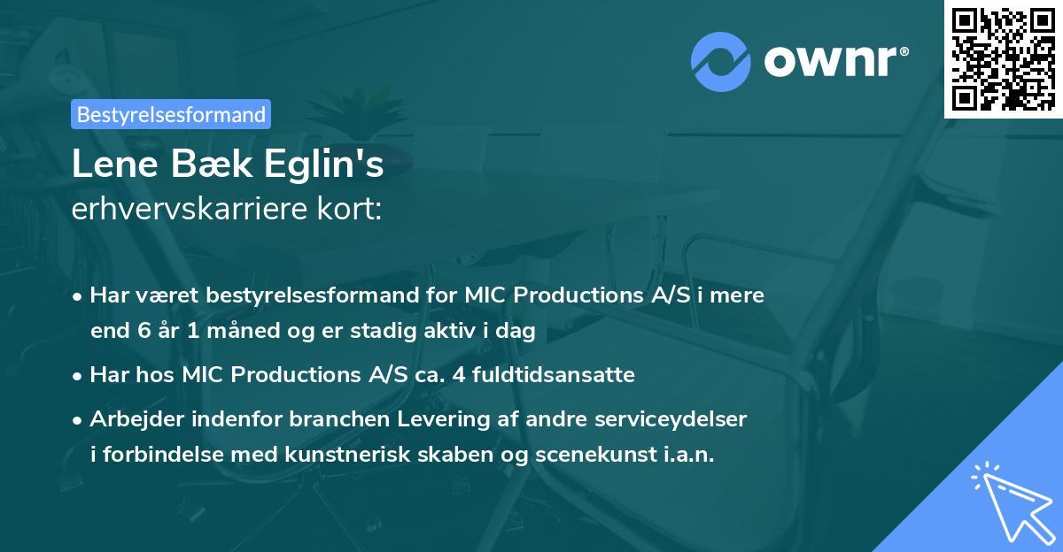 Lene Bæk Eglin's erhvervskarriere kort