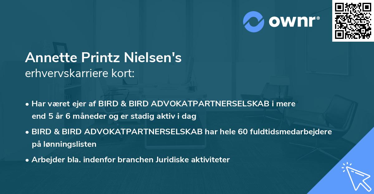 Annette Printz Nielsen's erhvervskarriere kort