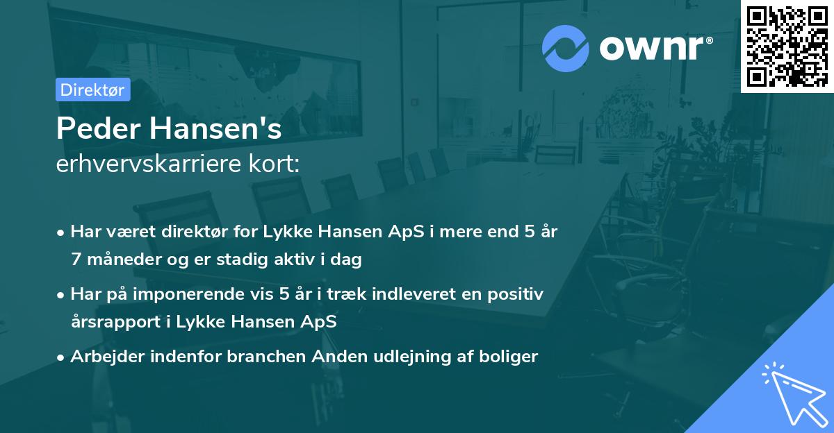 Peder Hansen's erhvervskarriere kort