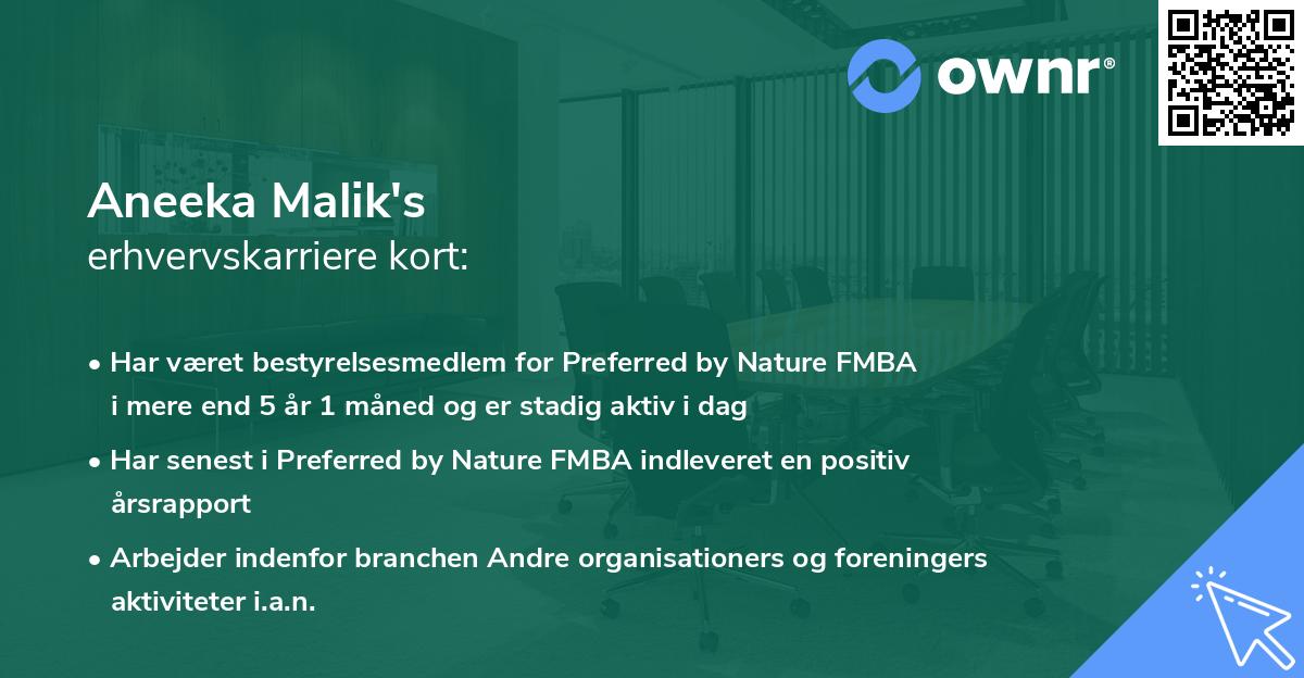 Aneeka Malik's erhvervskarriere kort